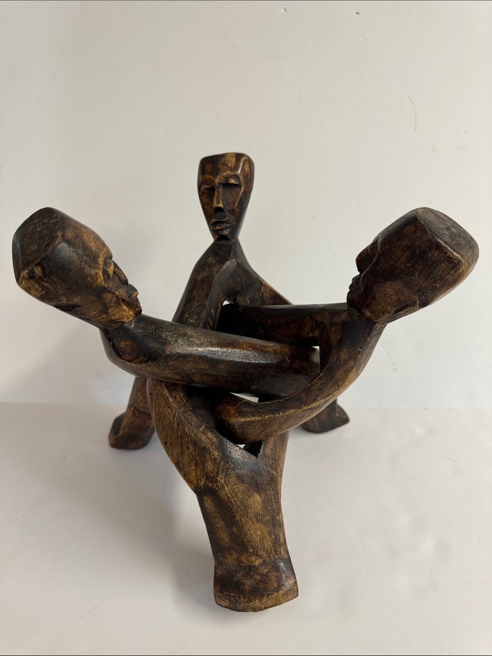 Vintage Hand-Carved Unity Circle Ghana Sculpture - Brown.Afrohemian Rustic